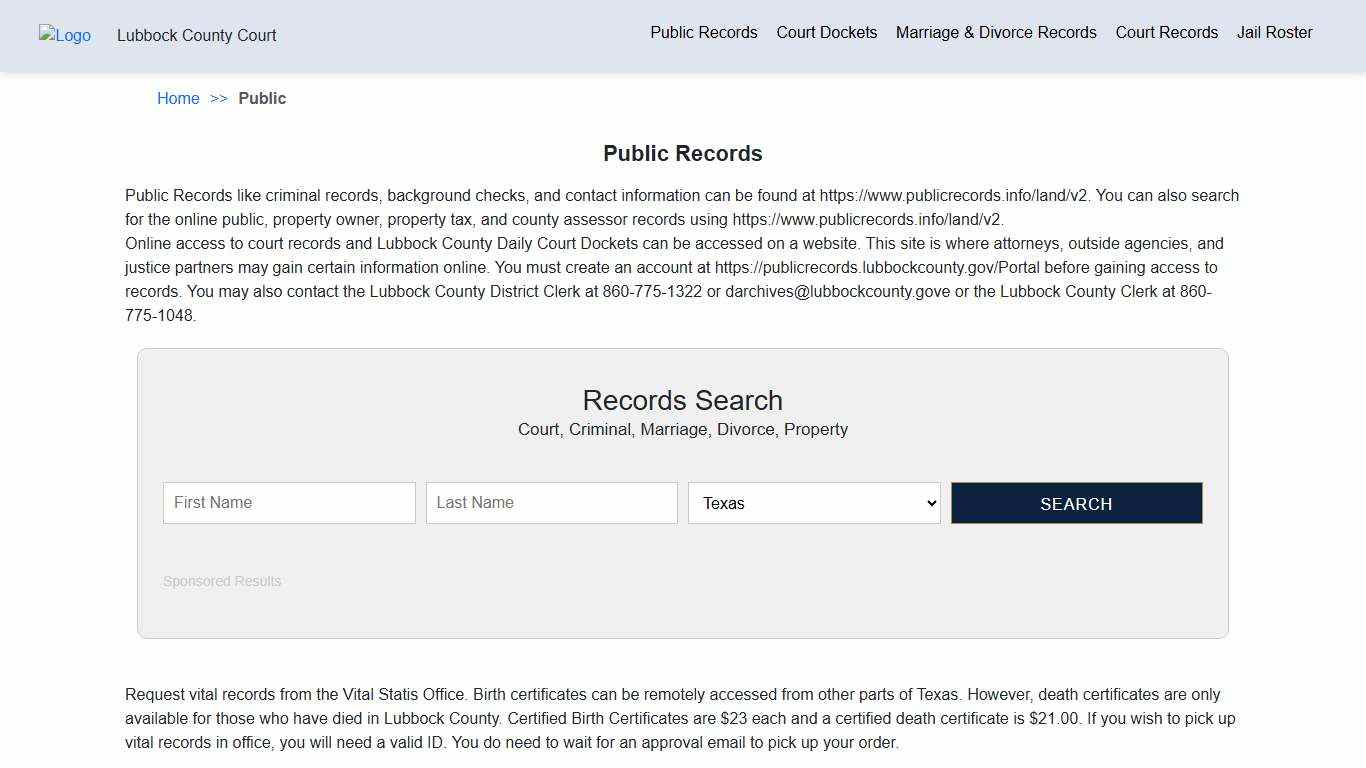 Public Records Lubbock County Court